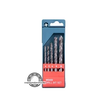   fafúró klt. 5 db, rövid, 4-5-6--8-10mm, Cr.V., normál befogás; műanyag dobozban