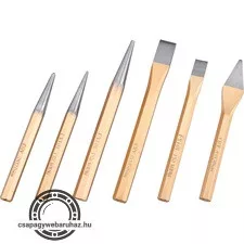 lyukasztó, pontozó és véső klt. 6db CrV. HRC 52-58 ; 1db pontozó, 2 db lyukasztó, 3 db véső, hossz.:120-150mm