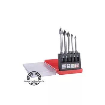  fúró klt. 5 db, üvegre, kerámiára és csempére, keményfém lapkás; 4-10 mm ×100mm, 4élü, 1/4" hatszög befogás
