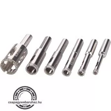 körkivágó klt. 6 db, üvegre, kerámiára és csempére, gyémánt vágóél; 6-20 mm, fúrógépbe fogható