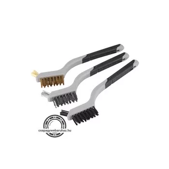   drótkefe klt., 3 db: nylon-, réz- és rozsdamentes acél szál, 3×8 sor, 180mm, kétkomponensű TPR+PP puha műanyag nyél