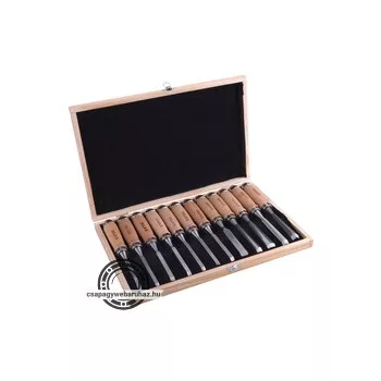   fafaragó készlet ; 12db, fanyelű, dobozban, Cr.V., HRC 58-60