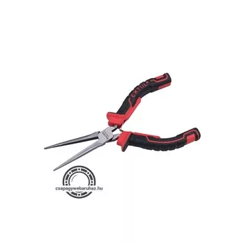   hosszú csőrű fogó, mini; 150 mm, kétszínű műanyag nyél, rugós