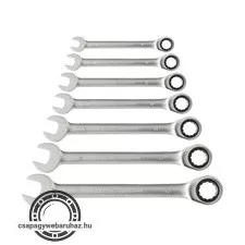 racsnis csillag-villás kulcs klt. 7db; 8-19mm CrV. 72 foggal, 1 irányú forgás