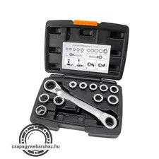 racsnis csillagkulcs klt. 11db; cserélhető betétekkel: 8-19mm CrV. 72 foggal, 2 irányú forgás