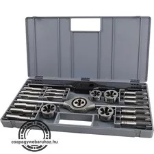 menetfúró- és menetmetsző klt., 23 db; M12-M14-M16-M18-M20+hajtóvas+befogó, ötvözött szerszámacél, műanyag koffer