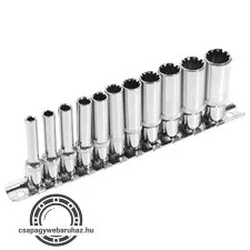 hosszított Multi Lock dugófej klt. ; 1/4", 11db 4, 5, 5.5, 6, 7, 8, 9, 10, 11, 12, 13mm, tartó sínen
