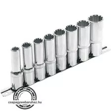 hosszított Multi Lock dugófej klt. ; 1/2", 8db 10, 12, 13, 14, 16, 17, 19, 22mm, tartó sínen