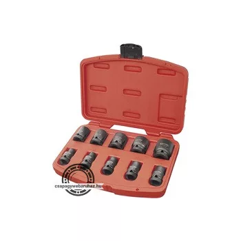  gépi (impakt) dugófej klt. 1/2", 10db, 9-27mm × 37 mm ; feketített, műanyag tartóban