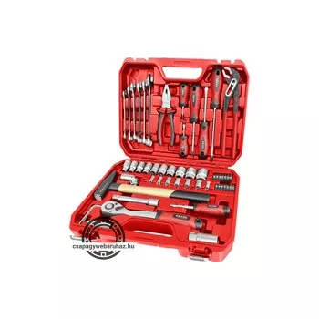   szerszám és dugókulcs klt., 55 db; 1/2" racsnis hajtókar (45 fog), dugófejek, BIT-ek, csavarhúzók, csillag-villás kulcs.