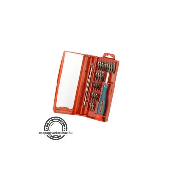   órás csavarhúzó klt. 22 db C.V. bitekkel; lapos 1,5-3mm, PH000-PH1, PZ0-PZ1, imbusz: 1,5-3mm, torx: T6-20