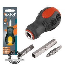 marokcsavarhúzó, 2db cserélhető, kétoldalas rövid szárral (lapos: 4mm, 5,5mm; PH1, PH2), CV.