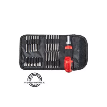 racsnis csavarhúzó-dugókulcs klt., 25 db,  Cr.V. acél