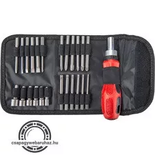racsnis csavarhúzó-dugókulcs klt., 25 db,  Cr.V. acél