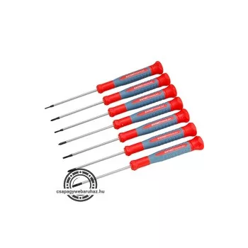   órás csavarhúzó klt. 7 db Cr.V. mágneses, 75 mm hosszúság, lapos: 1,5-3 mm, csillag: PH00-PH1, HRC 51-54, bliszteren