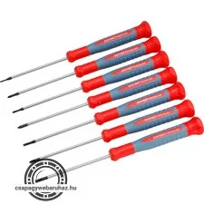 órás csavarhúzó klt. 7 db Cr.V. mágneses, 75 mm hosszúság, lapos: 1,5-3 mm, csillag: PH00-PH1, HRC 51-54, bliszteren