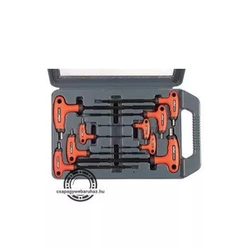   imbuszkulcs klt. 9db, gömbfejű (25° munkaszög), CV., gumírozott T-nyelű,  2, 2,5, 3, 4, 5, 6, 7, 8, 10mm, műanyag koffer