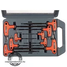 imbuszkulcs klt. 9db, gömbfejű (25° munkaszög), CV., gumírozott T-nyelű,  2, 2,5, 3, 4, 5, 6, 7, 8, 10mm, műanyag koffer