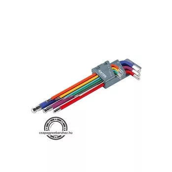   imbuszkulcs klt., 9db, több színű, extra hosszú; gömbfej, 9db 1,5-10mm, CV., 90-230mm