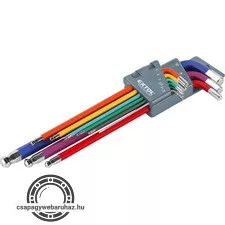imbuszkulcs klt., 9db, több színű, extra hosszú; gömbfej, 9db 1,5-10mm, CV., 90-230mm