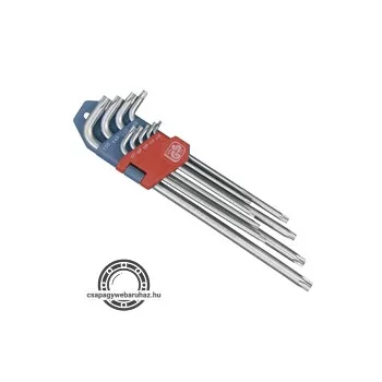   torx kulcs klt. 9db, extra hosszú; T10-T50, hosszú szár: tömör, rövid szár: lyukas, CV., 90-225mm
