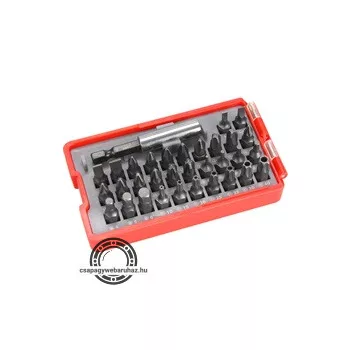   behajtó klt. 33 db Cr.V., lapos:3-6mm, PH1-3, PZ1-3, HEX 1,5-6mm, TTa 10-40,  övre akasztható műanyag tartóban