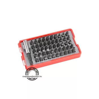   behajtó klt. 51 db Cr.V., lapos:3-7mm, PH0-3, PZ0-3, HEX 1,5-6mm, T és TTa 8-40,  övre akasztható műanyag tartóban