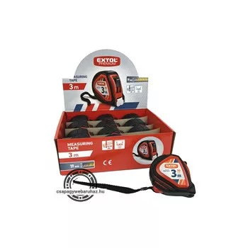 mérőszalag, gumírozott, 1 stoppos, 3m×19mm