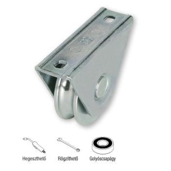   410.60 Egy- vagy kétcsapágyas “U” profilú tolókapugörgő, talpas villa, horganyzott