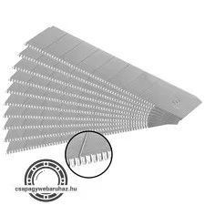 pótpenge tapétavágó késhez, 10 db, 18×100×0,5 mm, törhető, SK5 acél, HRC >64, fogazott vágóél