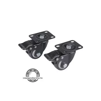   készülékgörgő 2 db, önbeálló, rögzítőfékkel, fekete PVC, golyóscsapággyal, 40mm, max. teherbírás: 30 kg/db