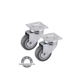   készülékgörgő 2 db, önbeálló, szürke gumi, 50mm, golyóscsapággyal, max. teherbírás: 27 kg/db