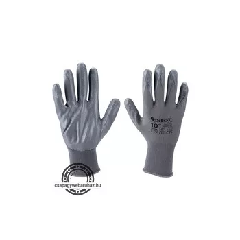   kötött kesztyű szürke nylon, méret: 10' nitrilbe mártott teny. és ujjhegy., gumírozott mandzsetta