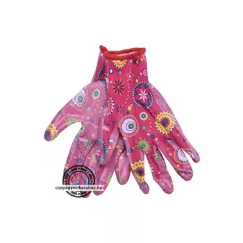   kerti kesztyű, rózsaszín, nylon, méret:  7' nitrilbe mártott teny. és ujjhegy., gumírozott mandzsetta, Extol Lady