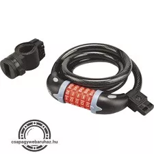 kerékpárzár, spirál, 12×1200mm, számzáras, műanyag tartóval