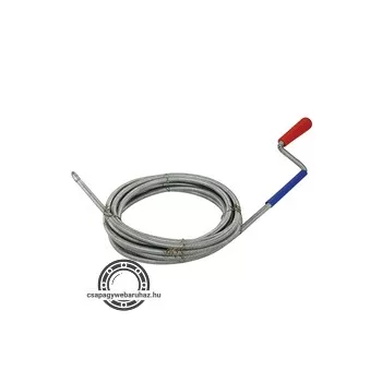   lefolyócső tisztító, 5m, 6mm átmérő, kézi tekerővel, tisztító körömmel,  (1,9mm drótból sodorva)