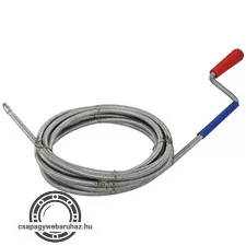 lefolyócső tisztító, 5m, 6mm átmérő, kézi tekerővel, tisztító körömmel,  (1,9mm drótból sodorva)