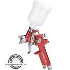 festékszóró, műanyag felsőtartályos, 100ml, HVLP, fúvóka: 0,8mm, 226 l/min, 2,1 Bar, 1/4" tömlőcsatlakozó, 0,3kg