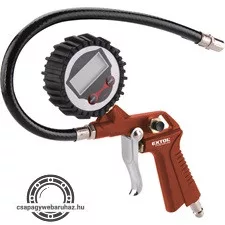 gumiabroncs fúvató pisztoly, digitális manométerrel, max.13 Bar, 1/4" tömlőcsatlakozó, 85-142 l/perc, 2×1,5V AAA elem