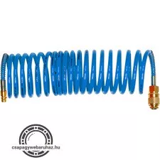 légtömlő spirál kompresszorhoz; 15m, 15 Bar, belső átmérő: 6mm, PU, 1/4" gyorscsatlakozóval