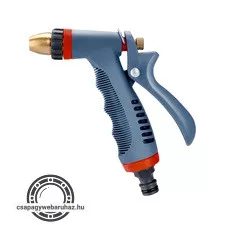 pisztolyos szórófej, locsoló, fém + műanyag, kuplung csatlakozós; állítható sugárcsöves