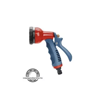   pisztolyos szórófej, locsoló, fém + műanyag,8 féle sugár, kuplung csatlakozós