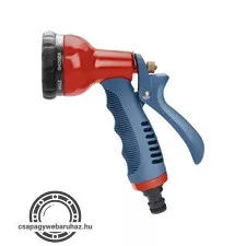 pisztolyos szórófej, locsoló, fém + műanyag,8 féle sugár, kuplung csatlakozós