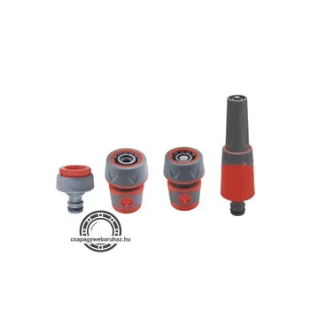   locsoló alap szett, 3/4" tömlőhöz; 4 db (1db szórófej, 2 db gyorscsatlakozó, 1 db kuplung csatlakozó 1/2"-3/4")