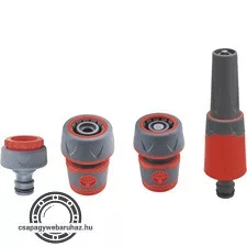 locsoló alap szett, 3/4" tömlőhöz; 4 db (1db szórófej, 2 db gyorscsatlakozó, 1 db kuplung csatlakozó 1/2"-3/4")