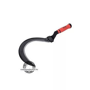   sarló, teljes/penge hossz: 400/230mm, kovácsolt acél penge, PP+TPR nyél, műanyag tartó