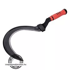 sarló, teljes/penge hossz: 400/230mm, kovácsolt acél penge, PP+TPR nyél, műanyag tartó