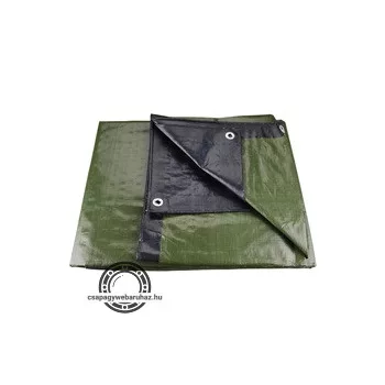   takaróponyva, vízálló, de nem UV álló; 200g/nm, 2×3m névleges méret, valós méret: 1,85×2,85 m, PE, lefűző lyukakkal