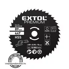 körfűrészlap, HSS, 89mm, 44T a 8893022 mini körfűrészhez, műanyagra, puhafémekre, gipszkartonra