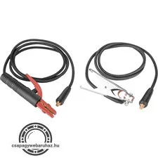 hegesztő kábelpár, földelőkábel csipesszel + munkakábel elektródafogóval, 120A, 3m, 16mm2, csatlakozó: 10-25